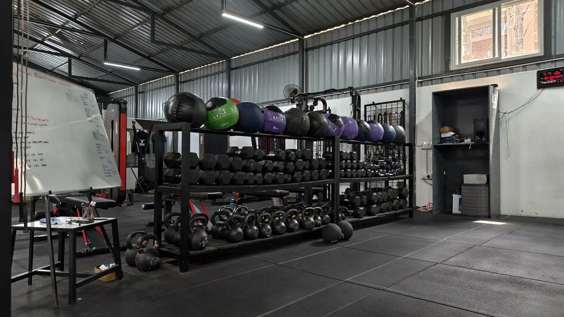 Dumbbell rack and free weights area